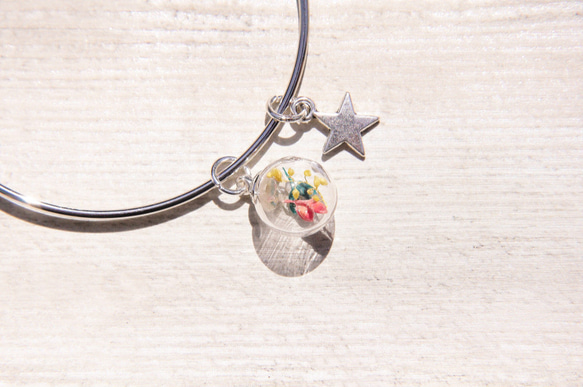 glass bracelet聖誕節禮物 / 森林系 / 英式幾何設計感玻璃球銀色手環 手鐲 手鍊 - 三色花朵 + 星星 第8張的照片