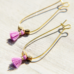 Boho earrings 情人節 / 簡約感 / 復古金黃色調黃銅耳環 耳針 - 橢圓形幾何美學流蘇(紫羅蘭) 第1張的照片