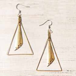 真鍮ピアス/シンプルなセンス/レトロな金色の真鍮製のイヤリング - 三角法美学（クリップオン/耳ピン） 2枚目の画像