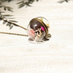 flower necklace / 森林系 / 透明感玻璃球乾燥花項鍊 -浪漫花朵的雙面世界 double world 第9張的照片