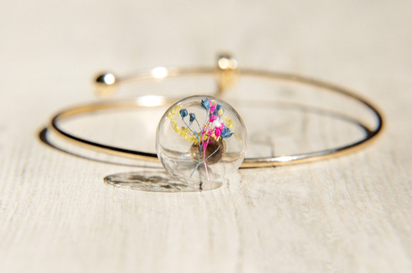 flower bracelet / 森林系 / 英式簡約設計感玻璃球金色手環 / 手鐲 - 彩虹色滿天星 flower 第1張的照片