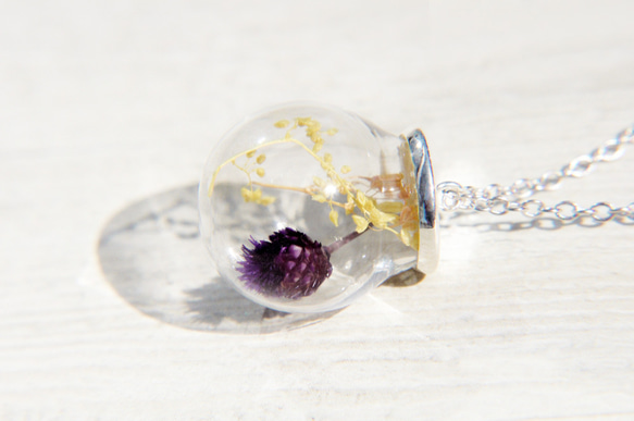 情人節禮物 / 森林系 / 法式玻璃乾燥花項鍊 鎖骨鏈 短鏈 長鏈 - 滿天星+紫色花朵 flower necklace 第3張的照片