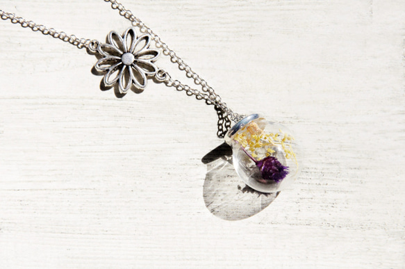 情人節禮物 / 森林系 / 法式玻璃乾燥花項鍊 鎖骨鏈 短鏈 長鏈 - 滿天星+紫色花朵 flower necklace 第4張的照片