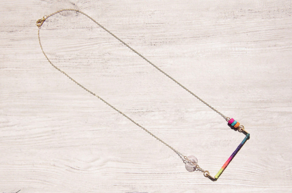 glass necklace / 簡約感 / 法式黃銅木頭玻璃球項鍊 鎖骨鍊 短鍊 長鍊 - 彩虹漸層色蠶絲蠟線 第6張的照片