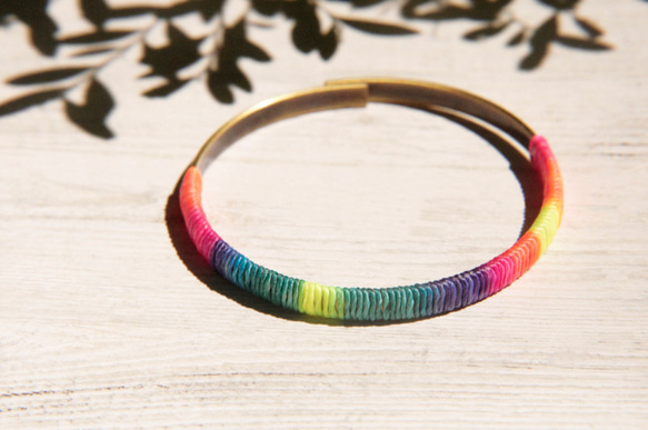 colorful bracelet 情人節禮物 / 簡約感 / 法式古銅手環 手鐲 手鍊 - 彩虹漸層色蠶絲蠟線 第6張的照片