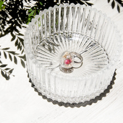 /森ガール/英語乾燥花透明なガラス玉のリング - カラフルな赤いドライフラワーのフラワーリング 5枚目の画像