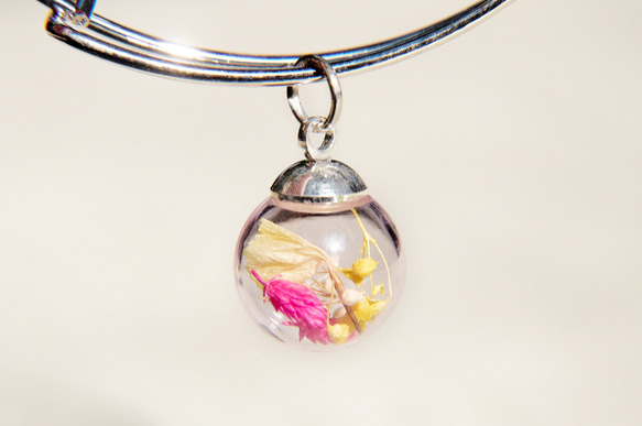 ロマンス/森ガール/英語ミニマルなピンクのガラス玉シルバーブレスレット/ブレスレット - 小さな森の花のブレスレット 2枚目の画像