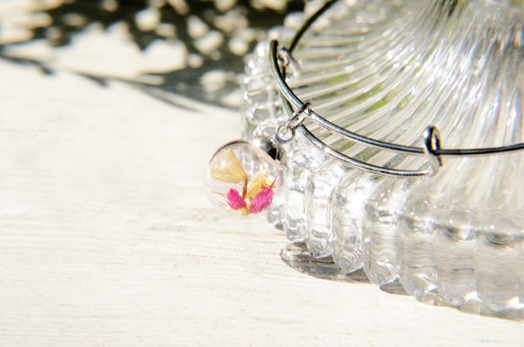 ロマンス/森ガール/英語ミニマルなピンクのガラス玉シルバーブレスレット/ブレスレット - 小さな森の花のブレスレット 4枚目の画像