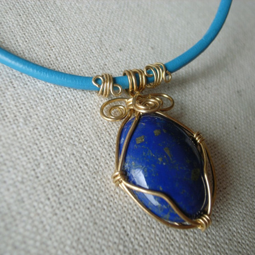 チリ産 希少 ラピスラズリと14kgfのワイヤーアートネックレス