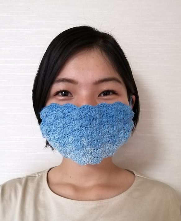 【晴れやかブルー2020】手編みマスク（大人用） 2枚目の画像