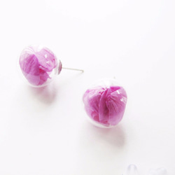 ＊Rosy Garden＊玫紫色繡球花花瓣水晶玻璃球耳環 第2張的照片