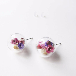 ＊Rosy Garden＊活潑紫色系小雛菊乾燥花水晶玻璃球耳環 第1張的照片