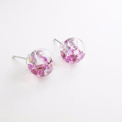 ＊Rosy Garden＊淡紫色流動水晶玻璃球針式耳環 可換耳夾 第4張的照片