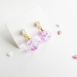 ＊Rosy Garden＊丁香優雅淡紫色水晶玻璃球配珍珠垂吊耳環 可換耳夾式 第1張的照片