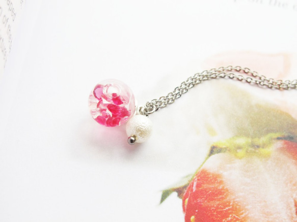 ＊Rosy Garden＊粉彩玫瑰紅色水晶流動玻璃球配小棉珠氣質鎖骨鍊 小球款 第1張的照片