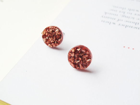 ＊Rosy Garden＊橙銅星球的碎片礦石簇耳環 可換耳夾式 第2張的照片