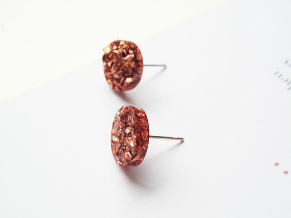 ＊Rosy Garden＊橙銅星球的碎片礦石簇耳環 可換耳夾式 第3張的照片