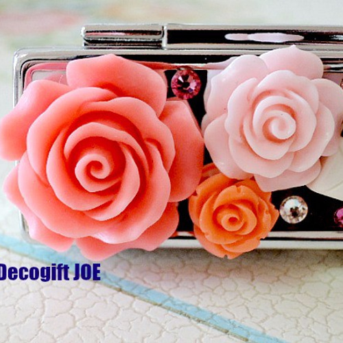 リップケース/口紅ケース/スワロフスキーデコ ローズ＆女子