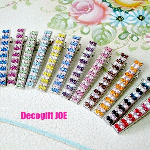 スワロフスキーデコ ヘアクリップ クリスタルオーロラ＆ローズ