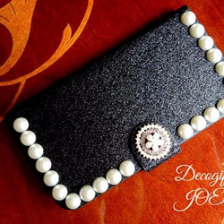 銷售！ iPhone6​​ / 6S case，手帳式優雅Parudeko珍珠珠寶搭配黑色 第2張的照片