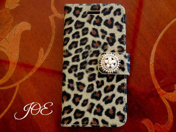 銷售★iPhone6s / 6的情況下筆記本型豹褐色珍珠珠寶與 第2張的照片