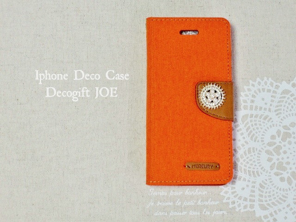 庫存處置銷售！帆布面料 x 皮革很可愛 iPhone6plus / 6splus 案例橙色 第1張的照片