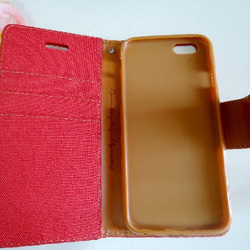 特價！iPhone6 / 6s 手機殼紅色配可愛帆布面料和皮革 第3張的照片