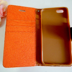 押花與選擇流蘇☆帆布×皮革iPhone6​​ / 6S手機殼，橙色 第4張的照片