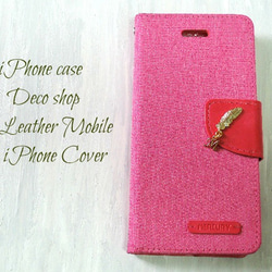 首字母和羽毛♡ iPhone6/6s 筆記本型外殼帆布粉紅色 第2張的照片