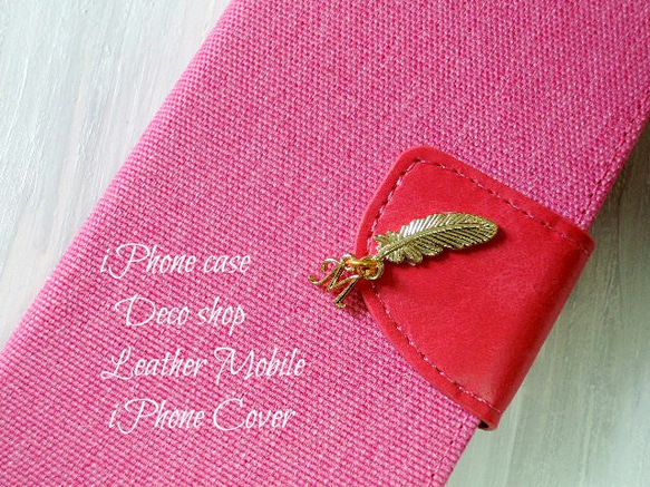 首字母和羽毛♡ iPhone6/6s 筆記本型外殼帆布粉紅色 第1張的照片