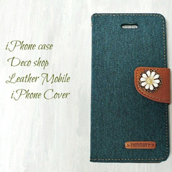 iPhone6​​ / 6S♡開花帆布×皮革的手帳式案件綠色 第1張的照片