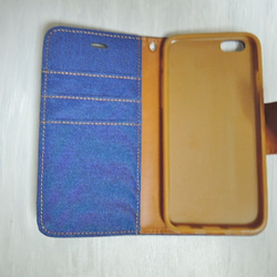 Sale！iPhone6 / 6s♡開花的帆布布料x皮革筆記本型情況藍色 第3張的照片