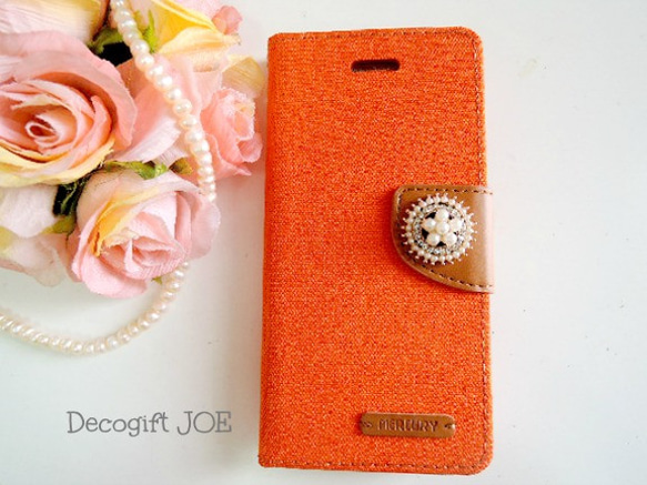 庫存處置銷售！ iPhone6plus / 6splus ♡ 帆布面料 x 皮革是可愛的橙色 第4張的照片