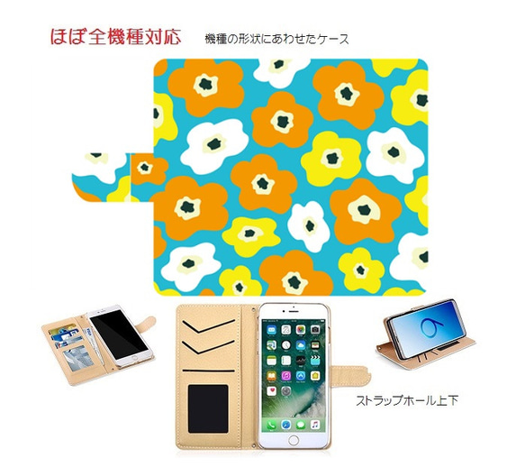 値引き中！3300←3000円全機種カメラ穴対応☆iPhone/experia/galaxy他スマホケース花柄マルチ水色 1枚目の画像