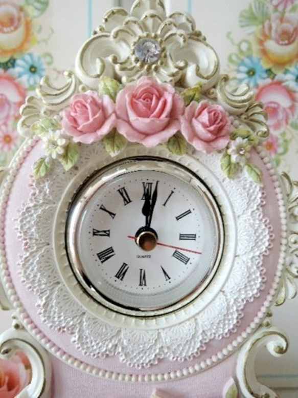 ロココ調　天使　置時計（振子にスワロフスキー付）オリジナル 3枚目の画像