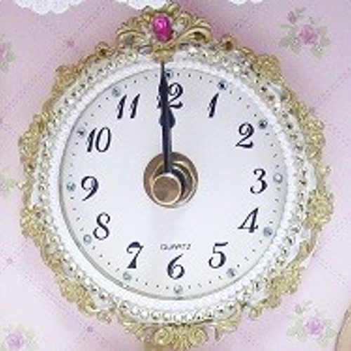 スワロフスキーデコ 人気！ドールハウス 時計（ベアー）ピンク