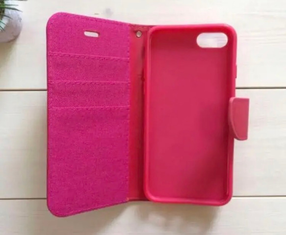 庫存處理促銷用可愛的流蘇！帆布面料x皮革iPhone手機殼粉色 第3張的照片