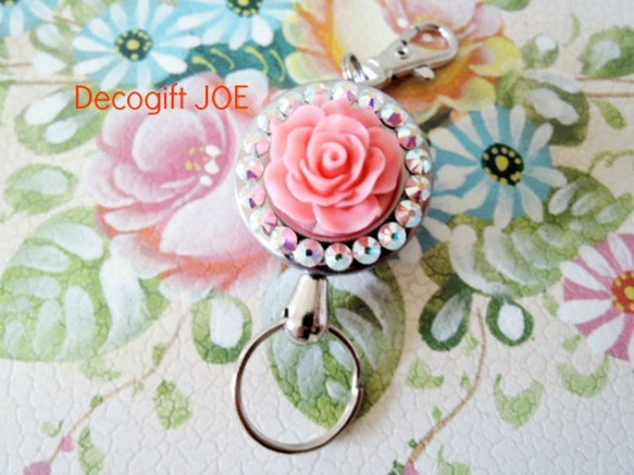 Swarovski Deco / Reel Keychain / Large Type / 頸帶 / Rose &amp; Cr 第1張的照片