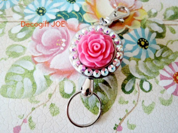 Swarovski Deco / Reel Keychain / Large Type / 頸帶 / Rose &amp; Cr 第1張的照片