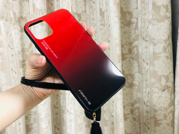 iPhone11pro手機殼鋼化玻璃盒紅色 第6張的照片