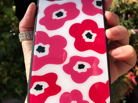 iPhoneケース 強化ガラス　北欧花柄ピンク 4枚目の画像