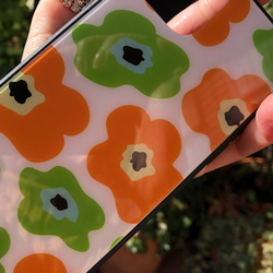 iPhone11/11pro/11proMaxケース 強化ガラス　北欧花柄オレンジ 3枚目の画像