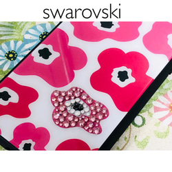 施華洛世奇水晶裝飾 iPhone 手機殼強化玻璃斯堪的納維亞花卉粉紅色 第3張的照片