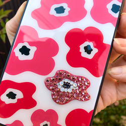スワロフスキークリスタルデコレーション　iPhoneケース 強化ガラス　北欧花柄ピンク 5枚目の画像