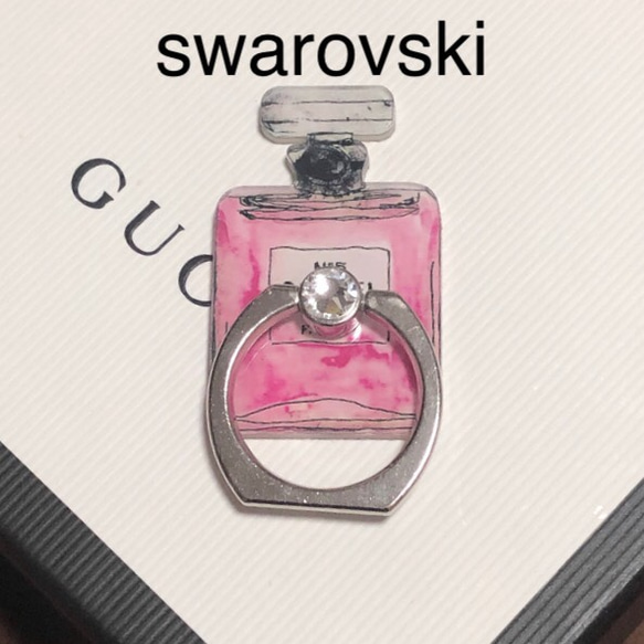スワロフスキー つきスマホリング バンカーリング 香水　香水瓶 1枚目の画像