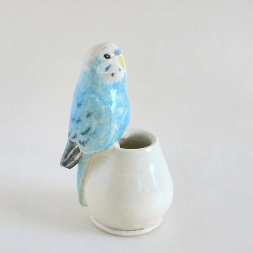 鳥の形の一輪挿し　オブジェ 鳥の形の一輪挿し オブジェ セキセイインコの一輪刺し （陶器の