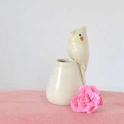 &lt;母親節禮物&gt;康乃馨和小形鸚鵡單輪刺（陶鳥） 第5張的照片