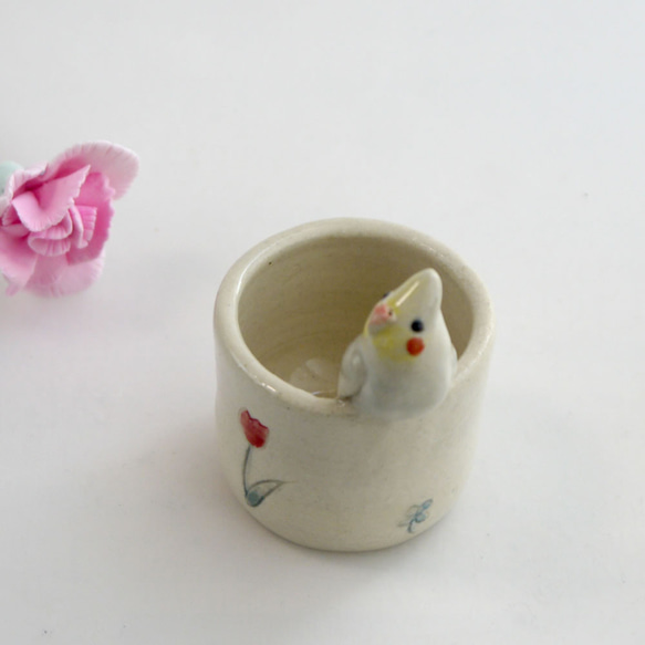 &lt;母親節禮物&gt;康乃馨和小形鸚鵡附件盒（陶鳥） 第5張的照片