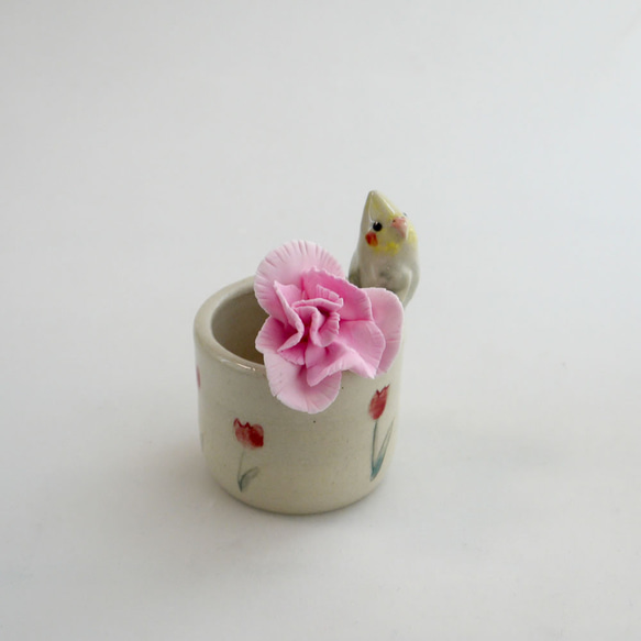 &lt;母親節禮物&gt;康乃馨和小形鸚鵡附件盒（陶鳥） 第6張的照片