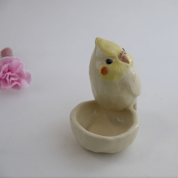 &lt;禮物&gt;康乃馨和小形鸚鵡（陶器鳥和花） 第2張的照片